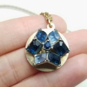 Vintage JB 1/20 12k Gold Filled Blue Rhinestone Pendant Neckace with Chain